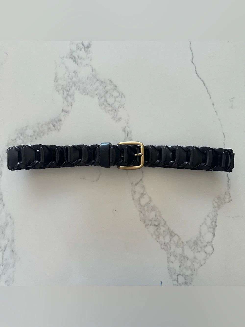 Vintage Tito Roni Italian Interlocked Woven Leather Belt Brass Buckle Black M